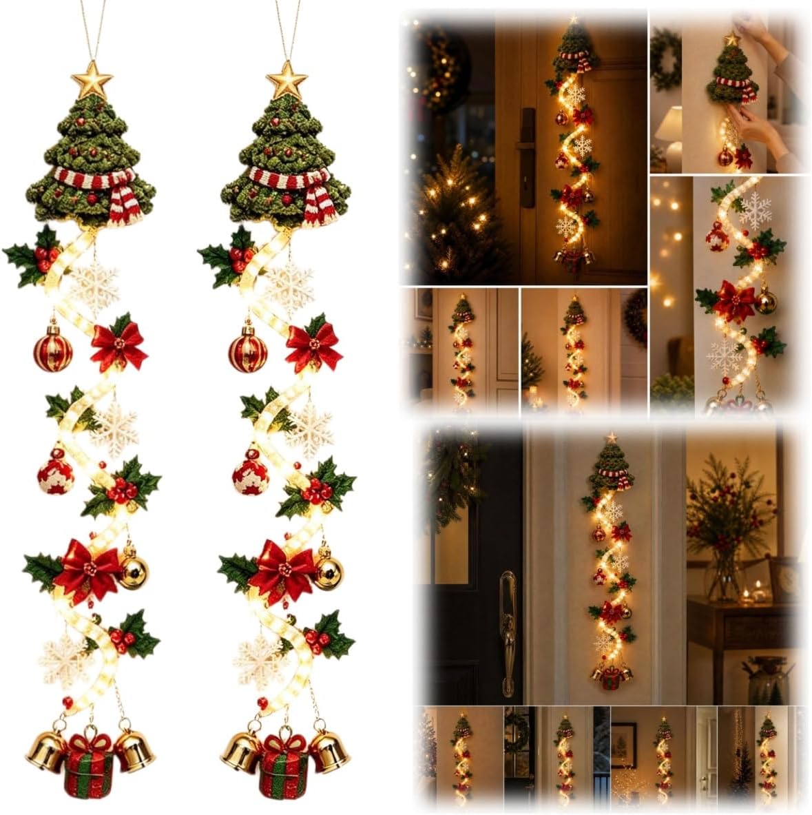 2 colgadores de puerta de Navidad iluminados con muñeco de nieve, l...