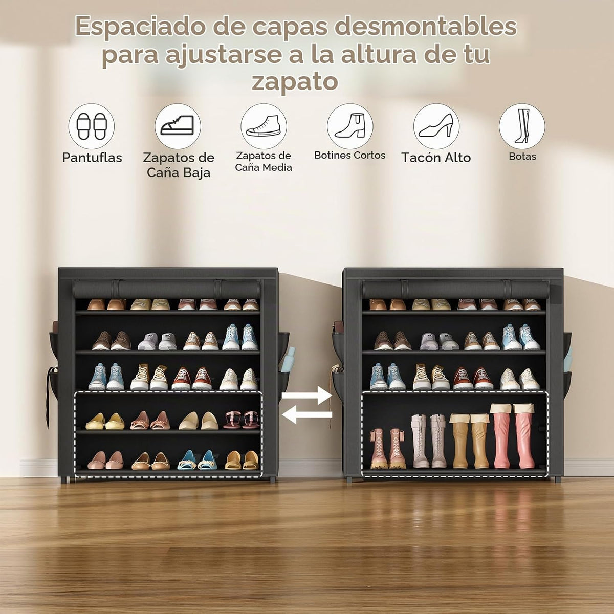 LANTEFUL Zapatero con cubiertas, organizador de zapatos de 5 nivele...