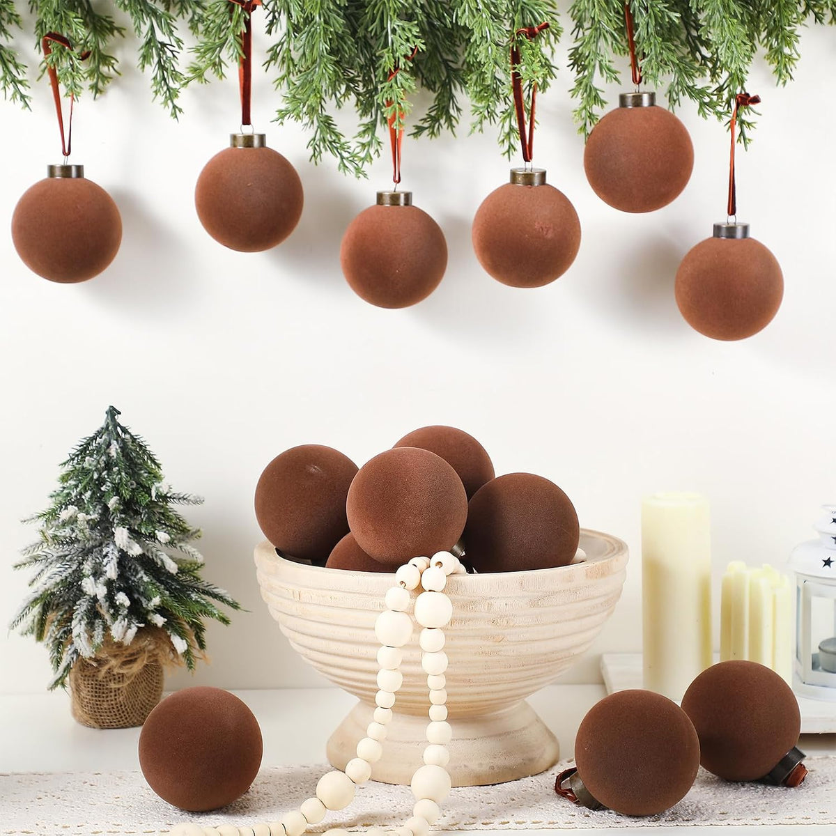 Liliful 15 piezas de bolas de Navidad de terciopelo con adornos de...