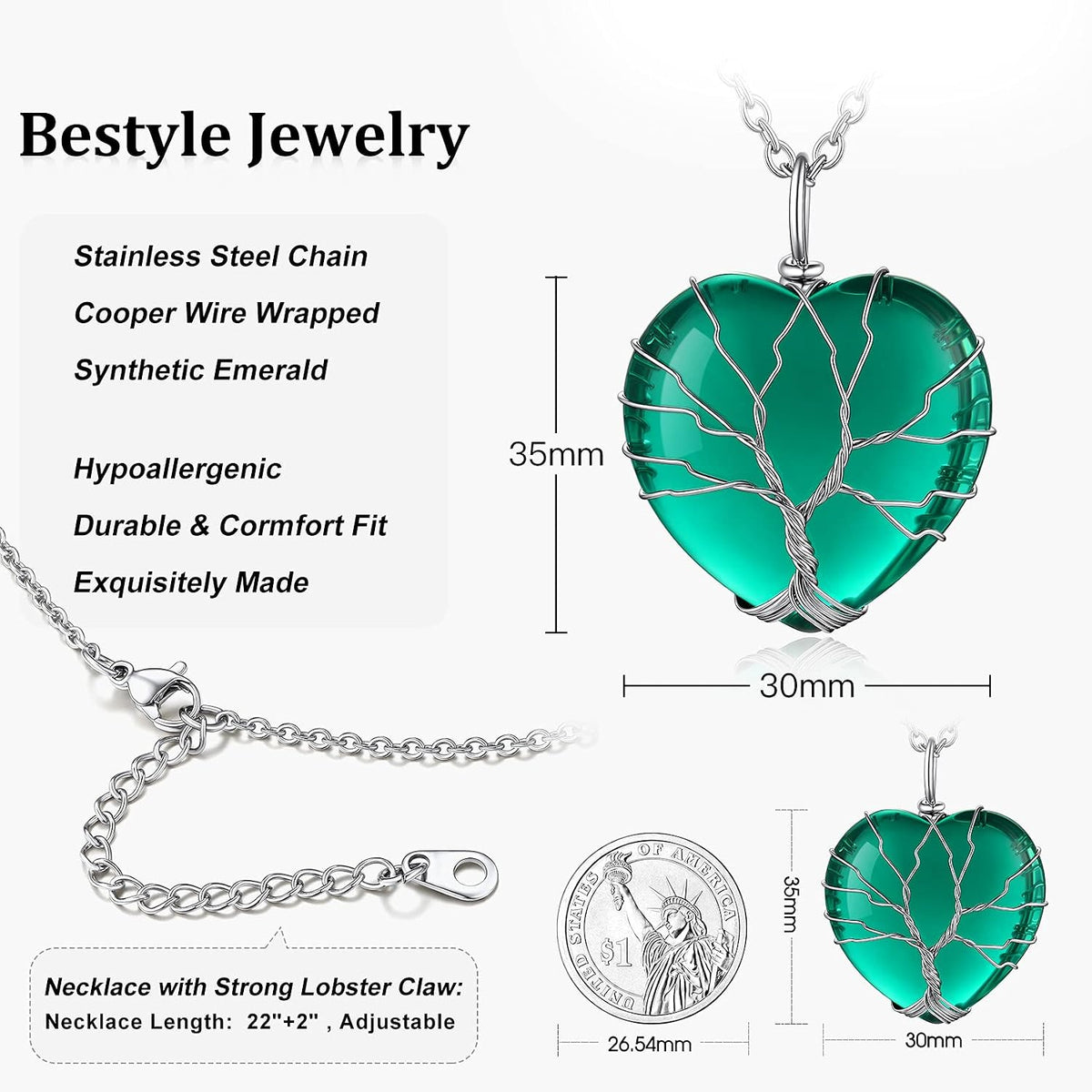 Bestyle Collar de cristal curativo envuelto en árbol de la vida, co...