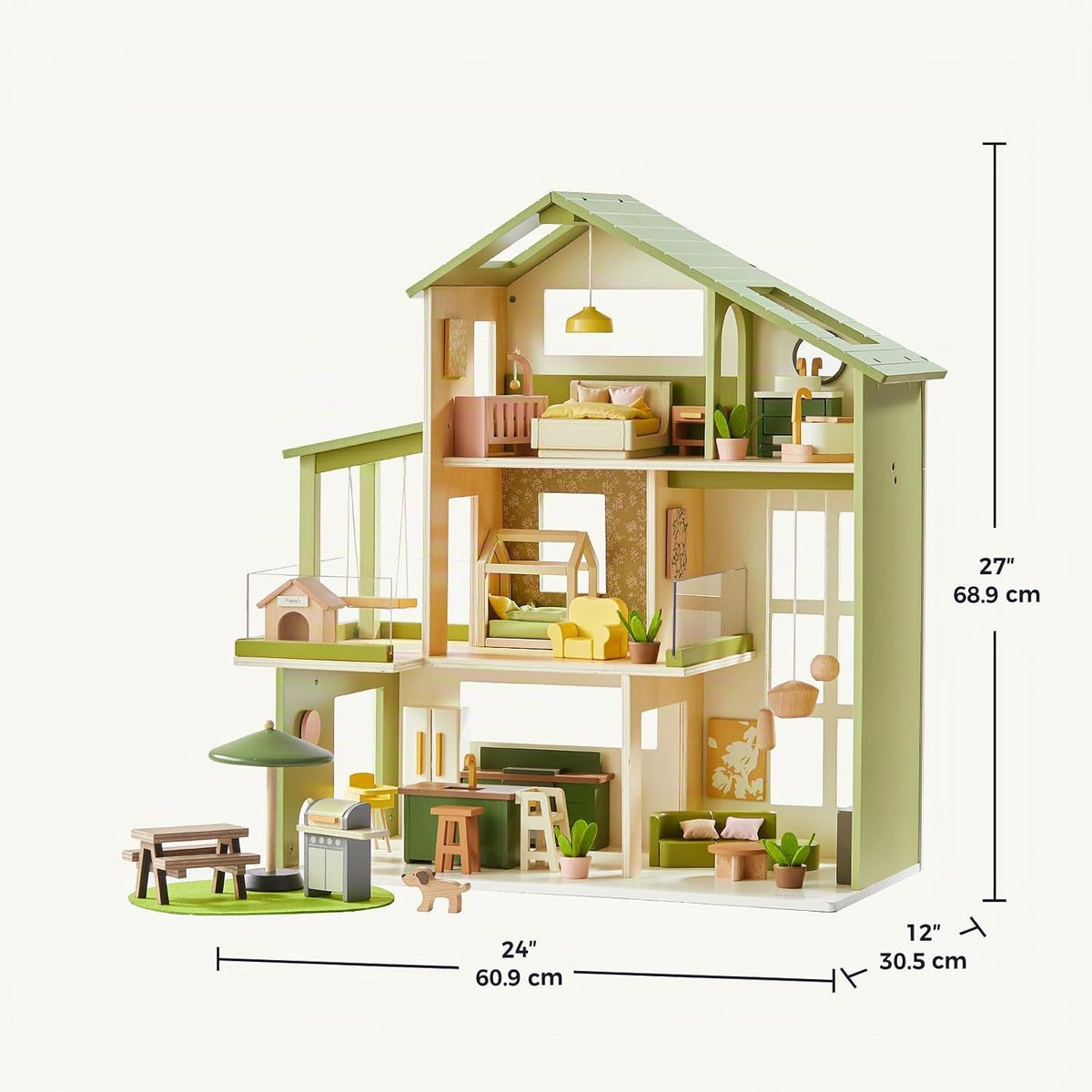 Tiny Land Casa de muñecas de madera, casa de muñecas familiar moder...