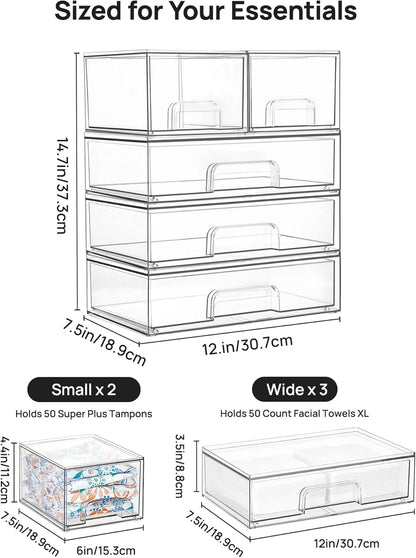 Vtopmart Juego de 5 cajones de almacenamiento apilables transparent...