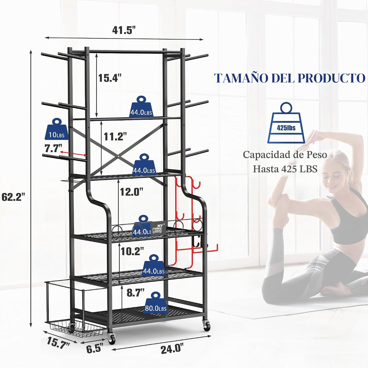 Mythinglogic Estante de gimnasio en casa para mancuernas, esterilla...