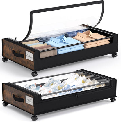 Yecaye Almacenamiento debajo de la cama con ruedas, paquete de 2 co...