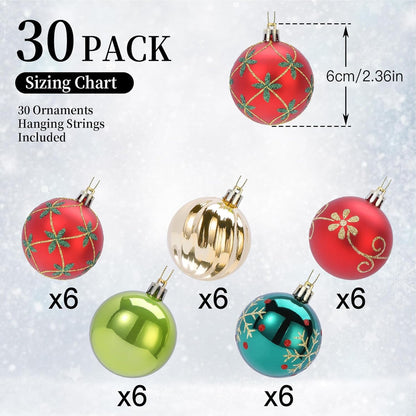 SHareconn - Bolas de árbol de Navidad, 30 unidades de 2.36 pulgadas...