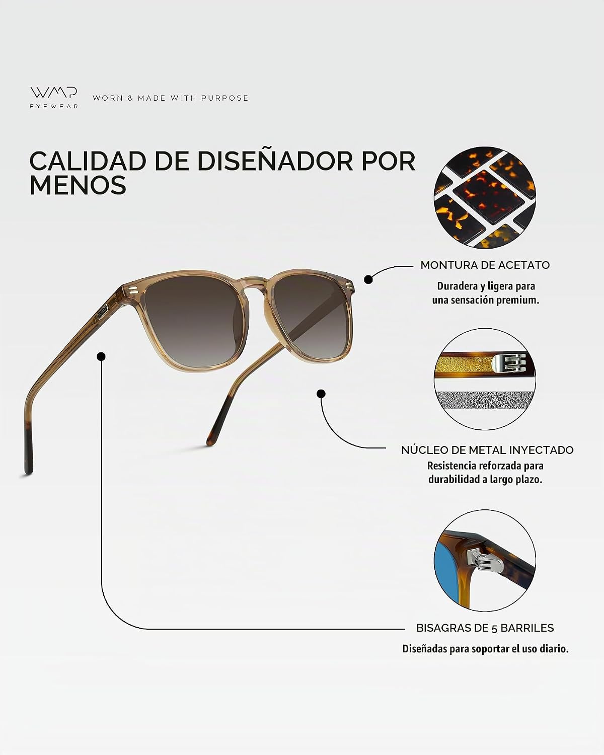 WMP Eyewear - Gafas de sol polarizadas modernas y redondas para hom...