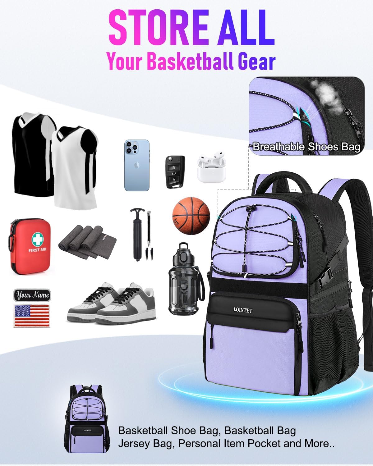 LOINTET - Mochila de baloncesto con compartimento para pelotas y za...