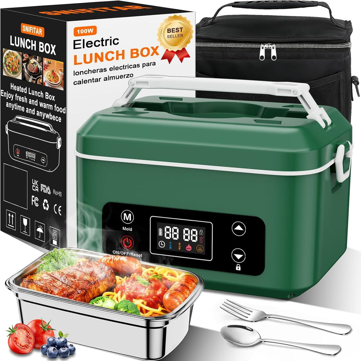 SNIFITAR Fiambrera térmica para adultos, 1.3L recargable autocalent...