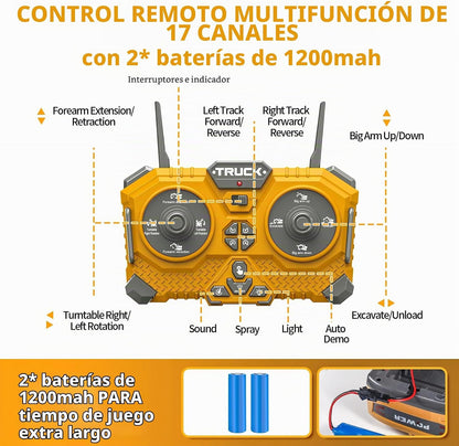 BLUEYAK - Excavadora de juguete a control remoto para niños, 17 can...