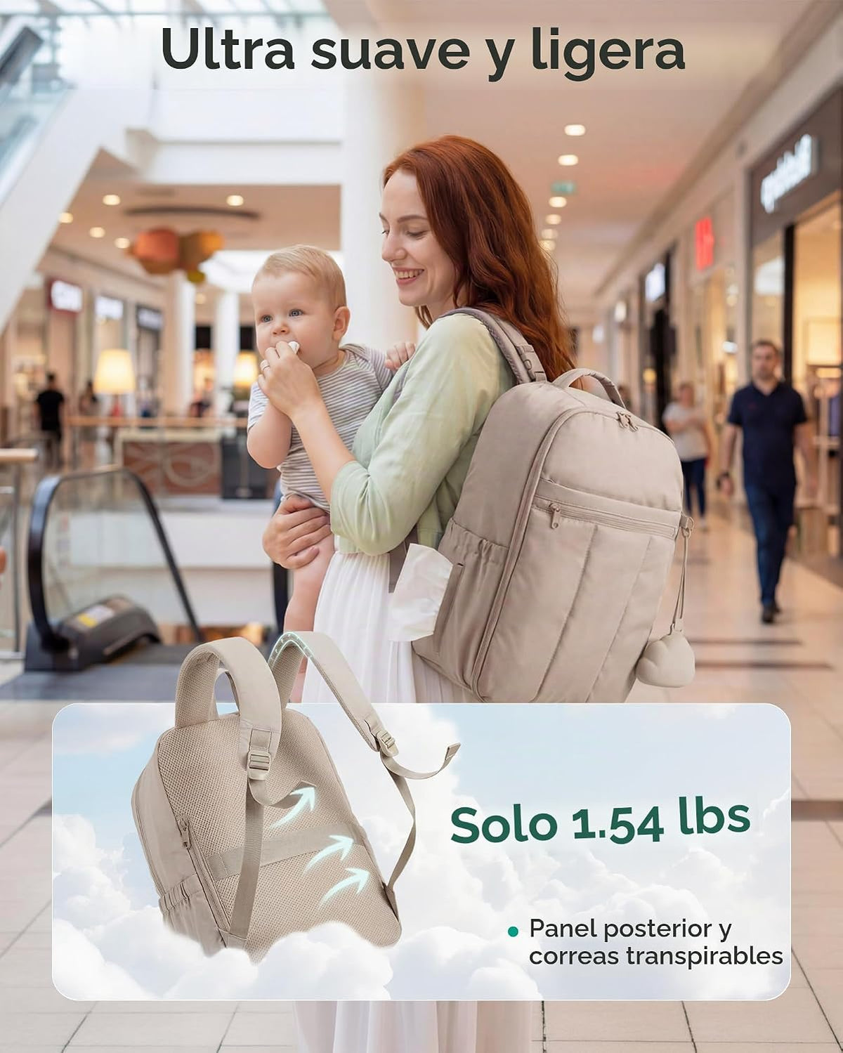 BAGSMART Mochila para pañales con bolsillos aislados y cambiador, r...