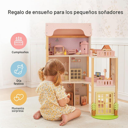 OOOK - Casa de muñecas de madera con 60 piezas de accesorios y mueb...