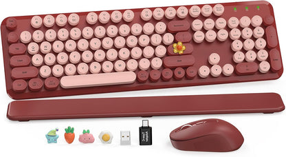 SABLUTE Combo de teclado y mouse inalámbrico, rojo burdeos, reposam...