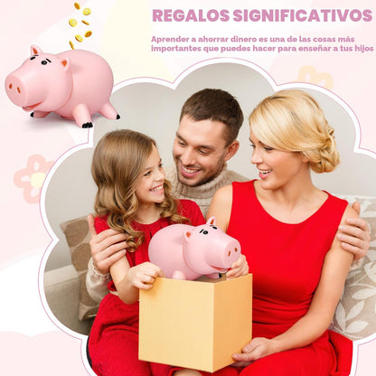 Hamm - Hucha de cerdo rosa, caja de dinero de plástico con paquete...