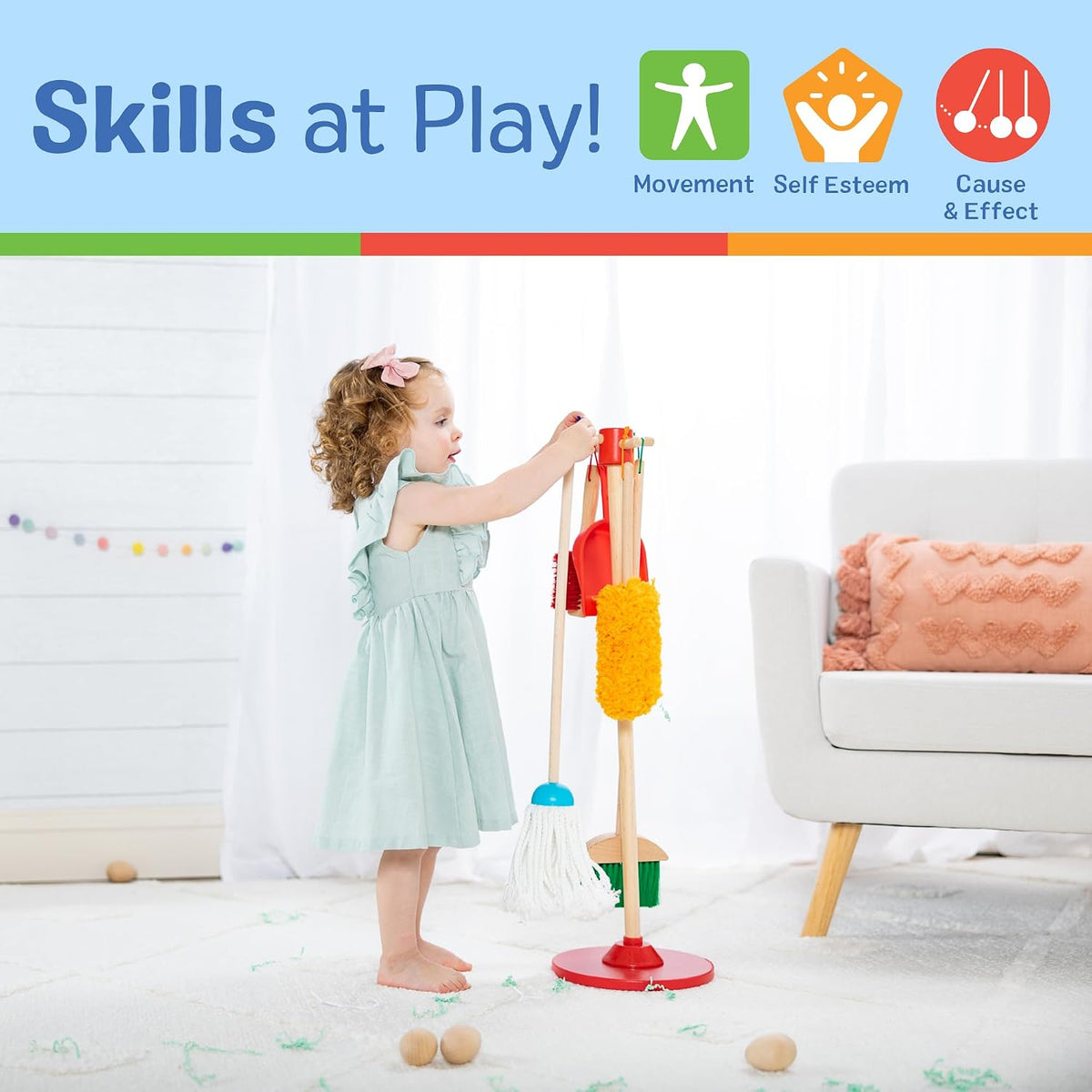 Melissa & Doug Dust Sweep Mop Juego de juguetes de limpieza de made...