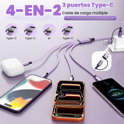 Cable de carga múltiple 4 en 2 con 3 puertos tipo C + 1IP, divisor...