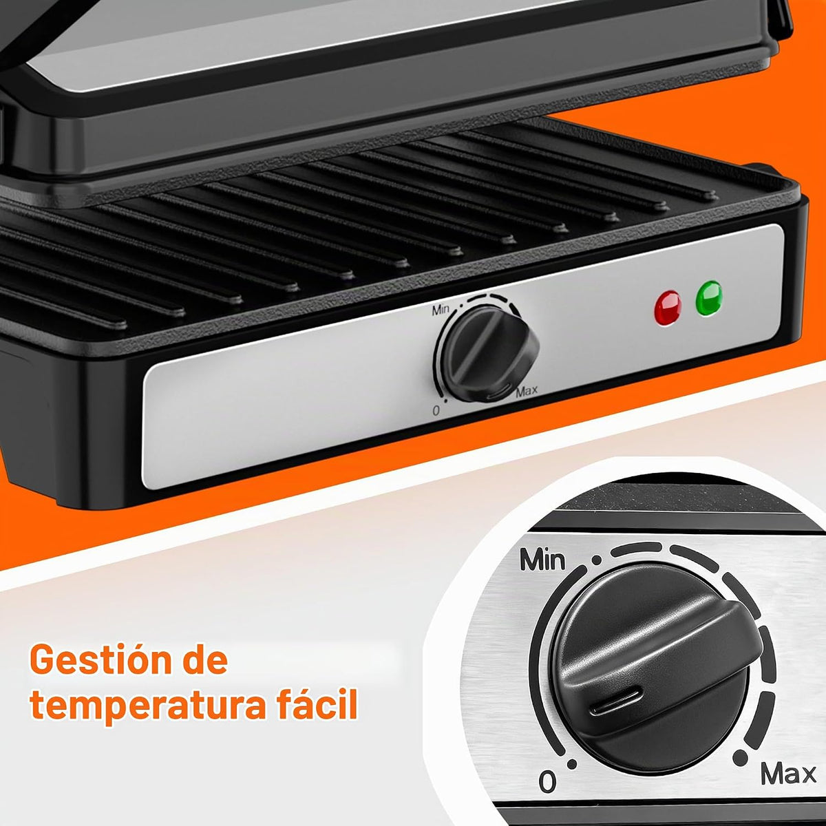 KEINVE Prensa eléctrica Panini y sandwichera con control de tempera...