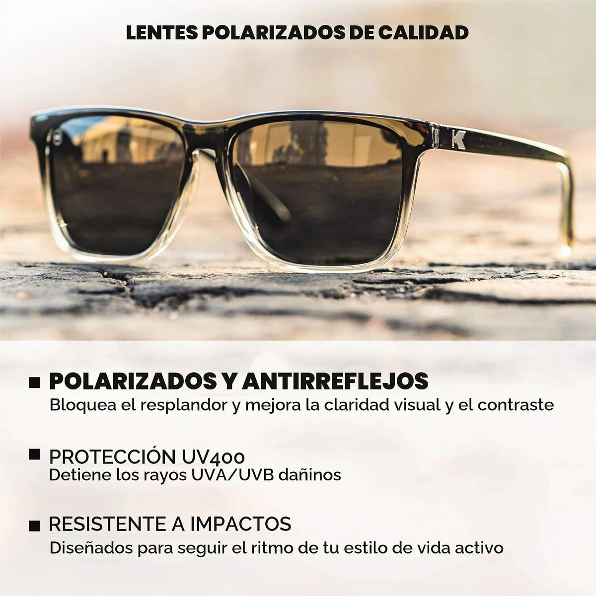 Knockaround Gafas de sol polarizadas cuadradas para hombres y mujer...