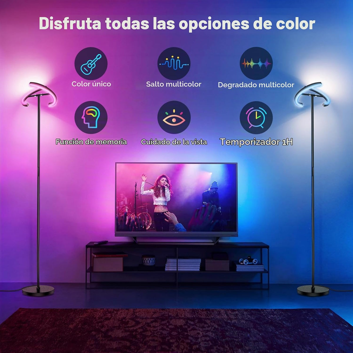 SIBRILLE Lámpara de pie RGBCW, lámpara de pie que cambia de color,...