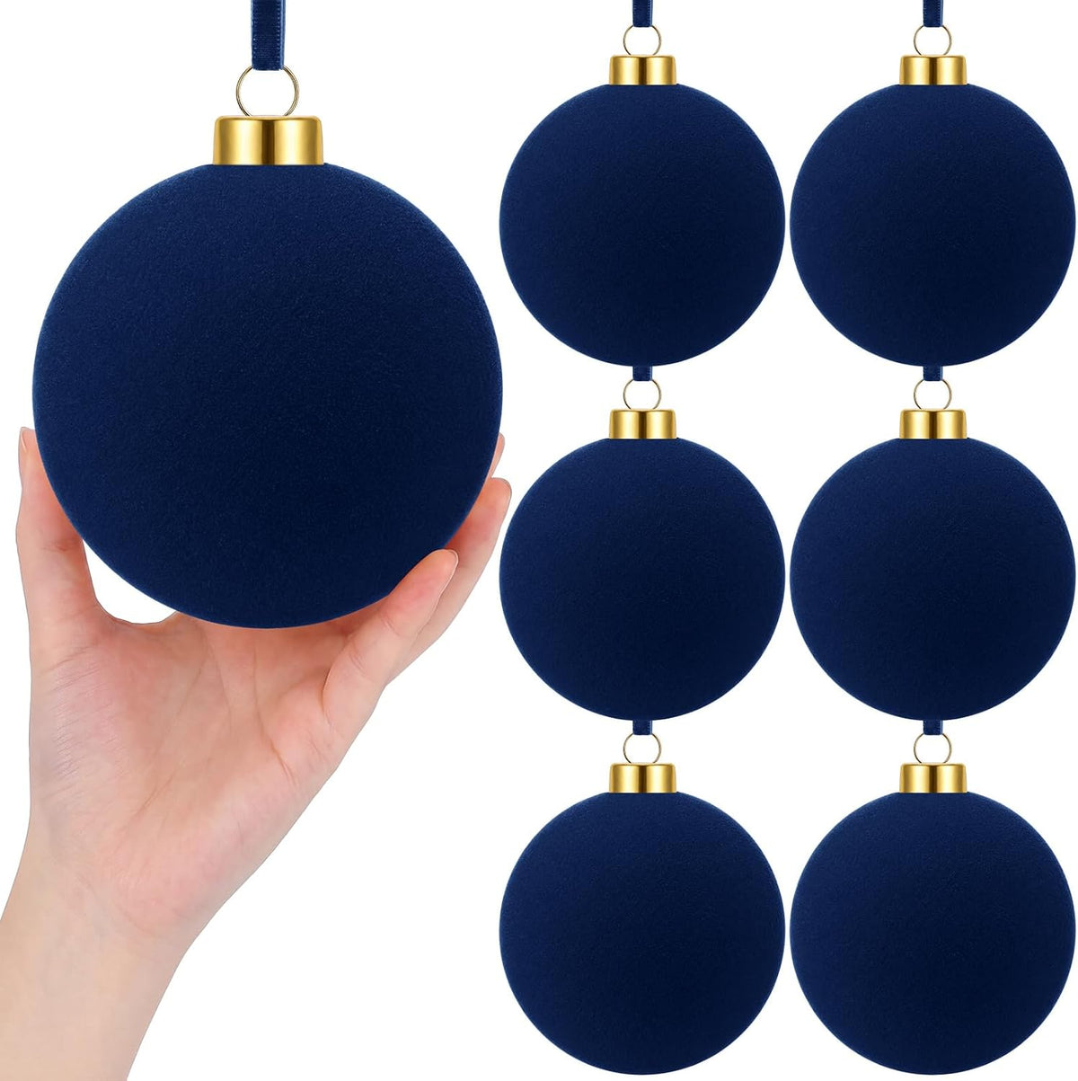 6 adornos grandes de terciopelo de Navidad de 4 pulgadas | Esferas...
