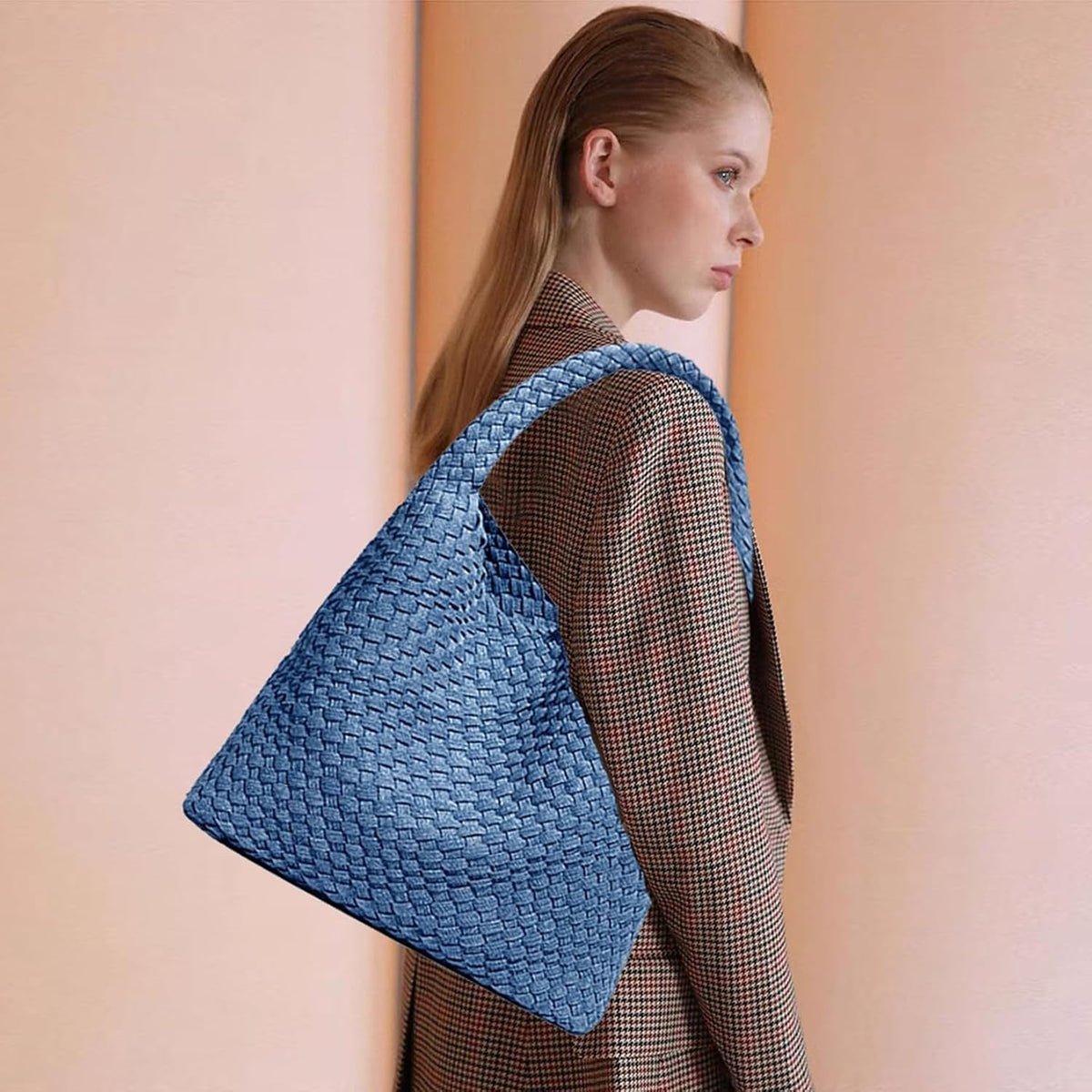 Bolso de mano de mujer con asa superior de cuero vegano tejido a ma...