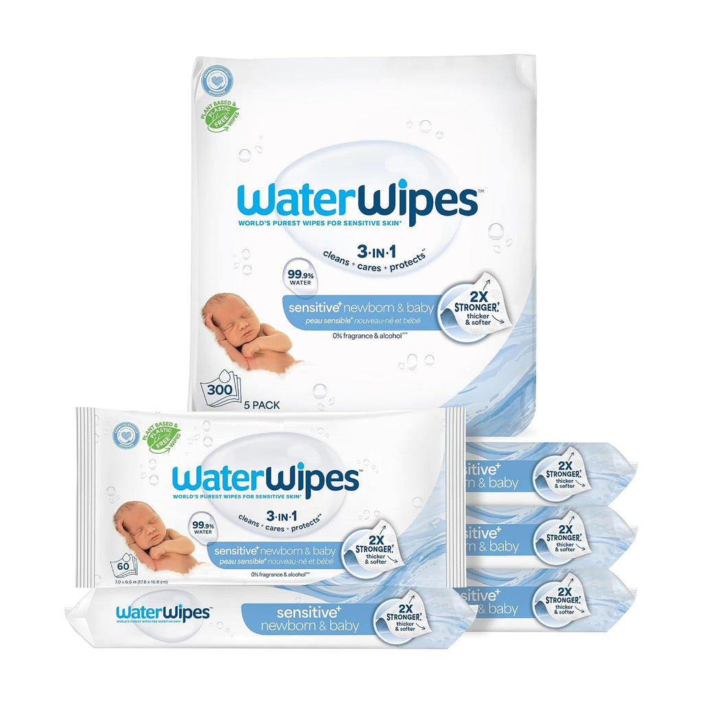 WaterWipes Sensitive+ Toallitas para recién nacidos y bebés, 3 en 1...