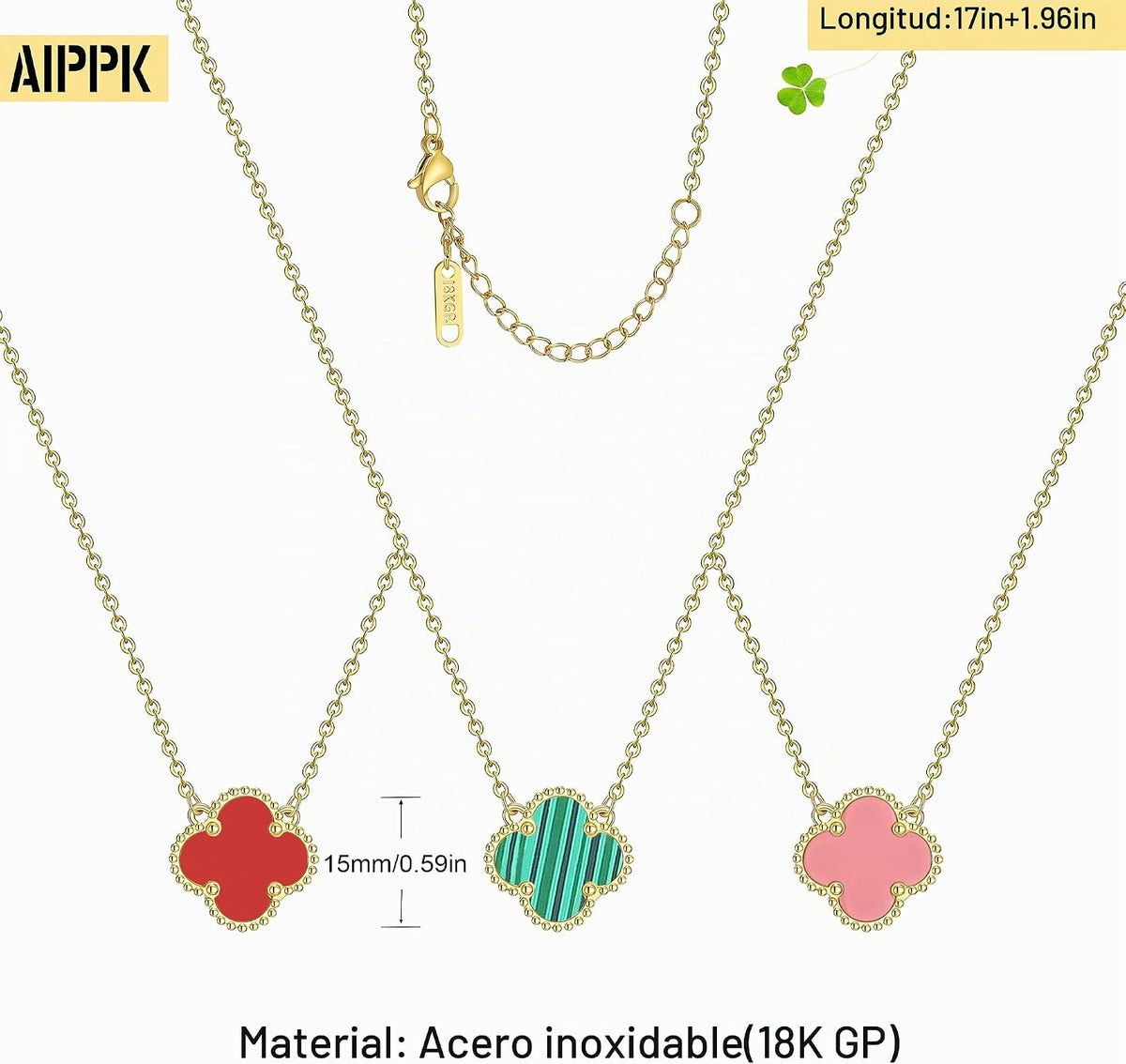 AIPPK Juego de collar con colgante de trébol chapado en oro de 18 q...