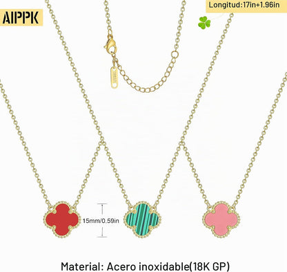 AIPPK Juego de collar con colgante de trébol chapado en oro de 18 q...