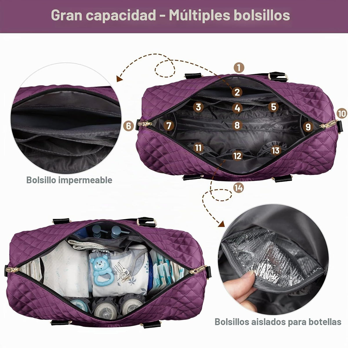 LOVEVOOK Bolsa de pañales con funda para chupete y cambiador, bolsa...