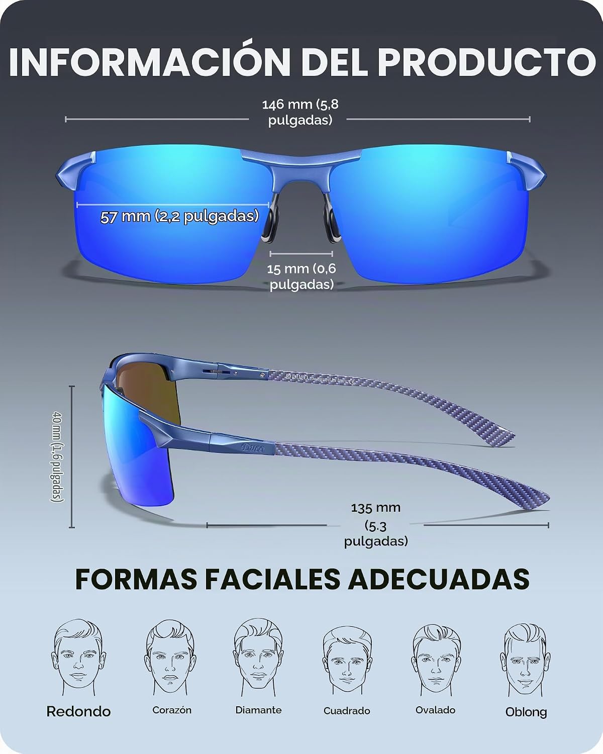 DUCO - Gafas de sol polarizadas para hombre, para deportes, pesca,...