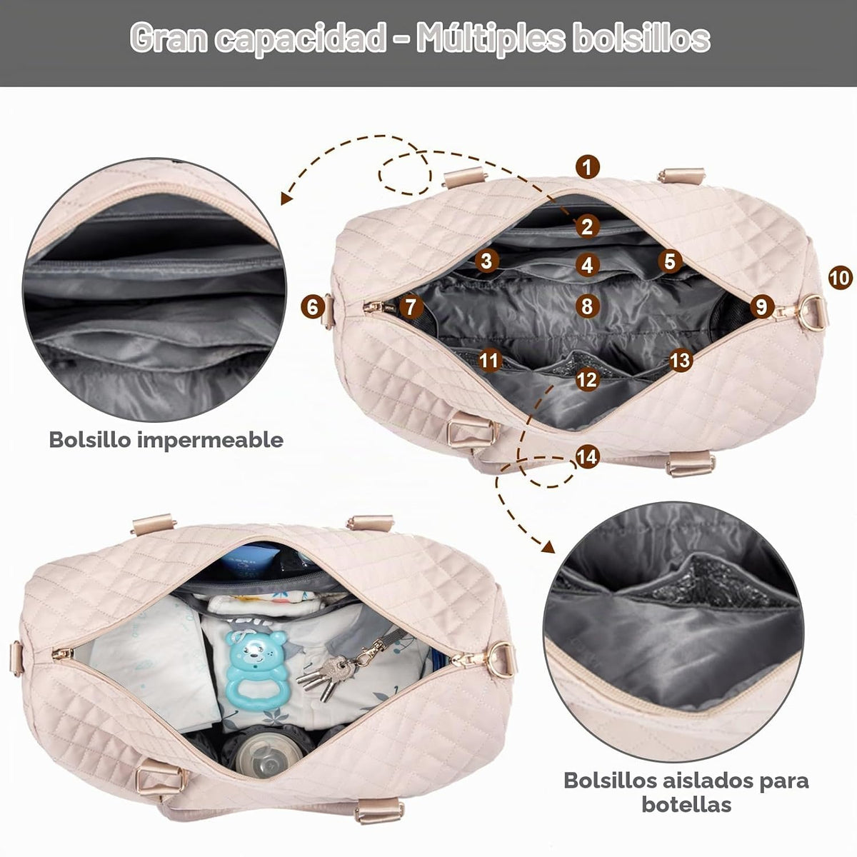 LOVEVOOK - Bolso para pañales con estuche para chupete y cambiador,...