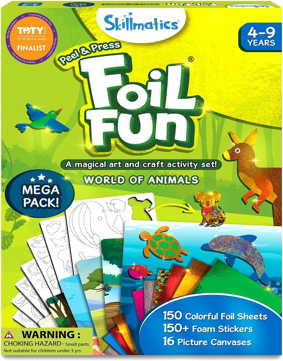 Skillmatics Foil Fun Animals Mega Pack, kit de arte de aluminio, re...
