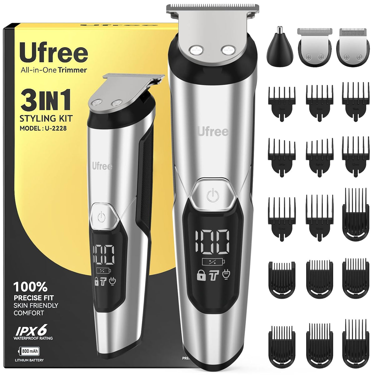 Ufree Recortadora de barba 3 en 1 para hombres, afeitadora eléctric...