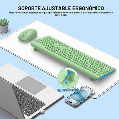 Combo de teclado y mouse inalámbricos, teclado ergonómico silencios...