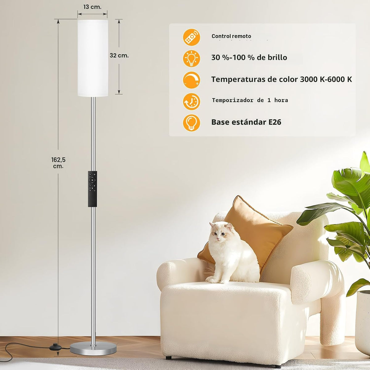 Ambimall - Lámpara de pie para sala, con control remoto y regulació...