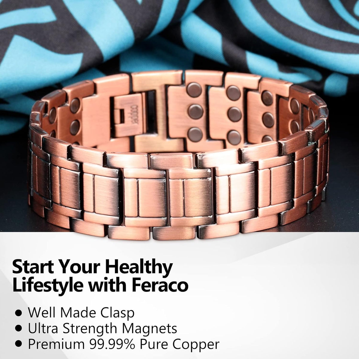 Pulsera de cobre para hombre Feraco, 3 veces más fuerte, pulseras m...
