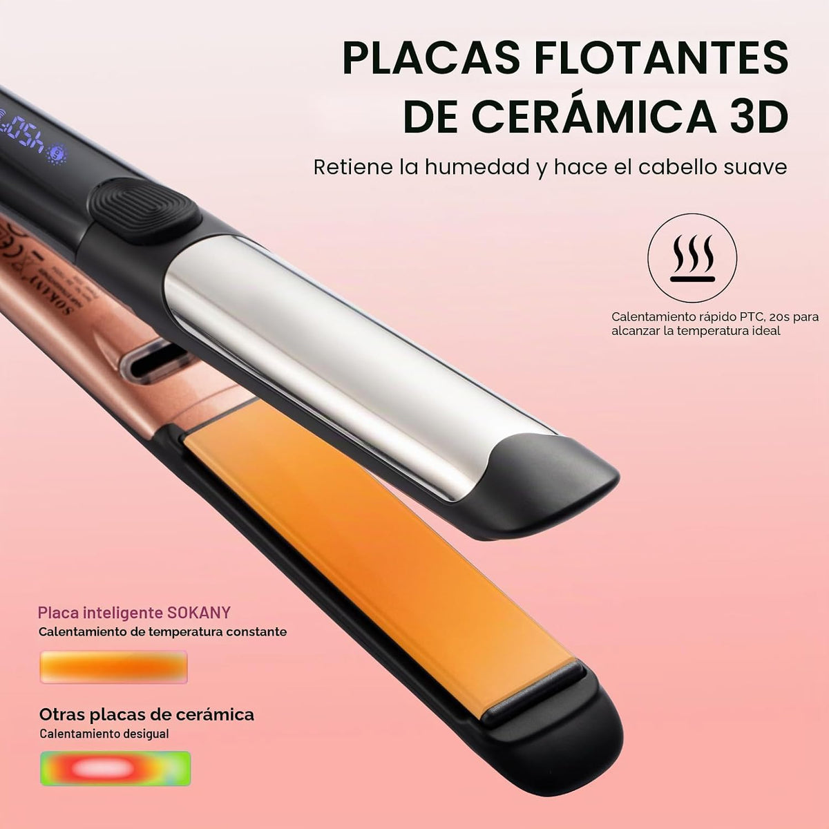 SOKANY - Plancha de pelo y rizador de titanio 2 en 1 | Panel flotan...