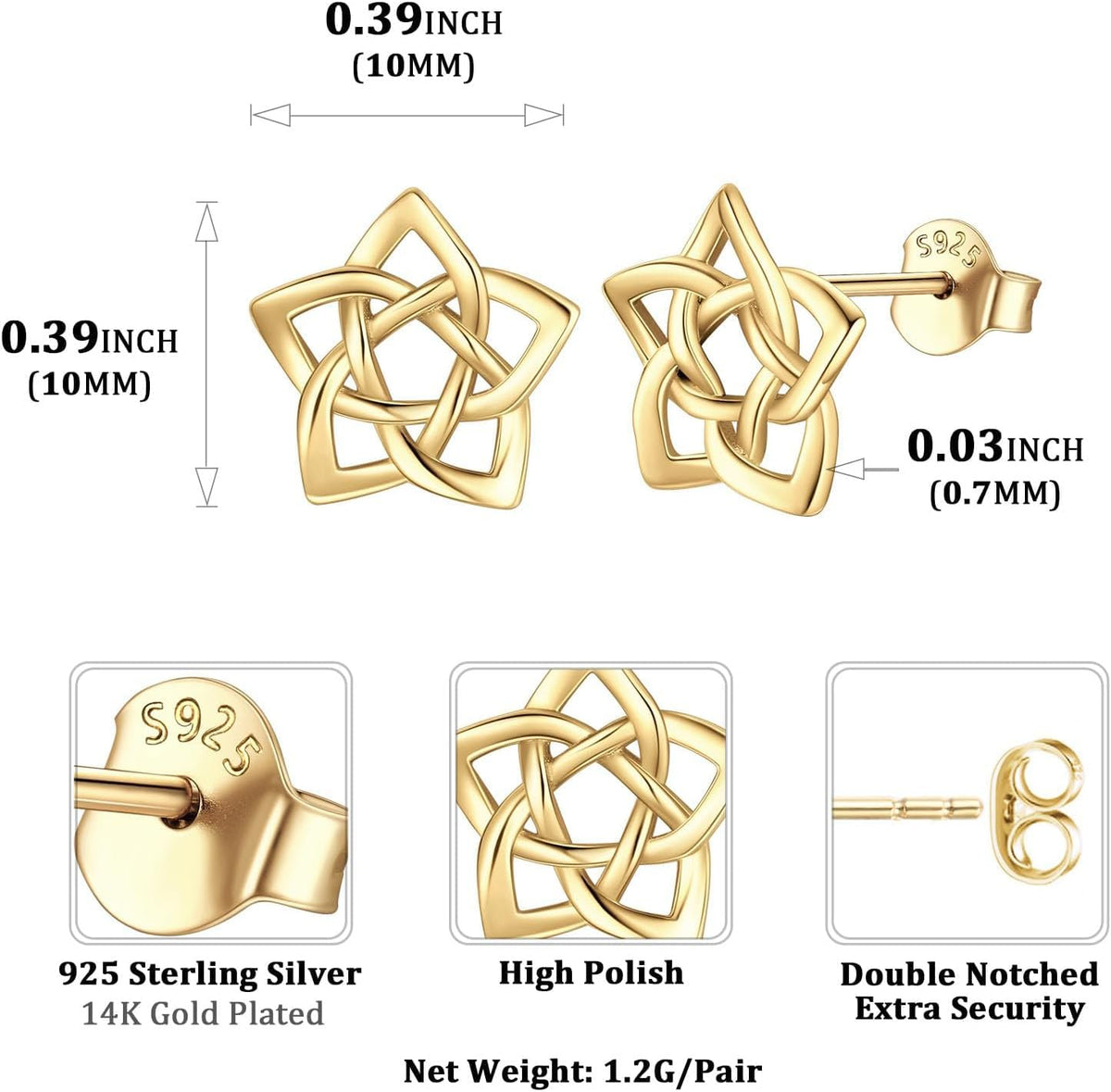 ChicSilver Pendientes celtas para mujer de plata de ley hipoalergén...