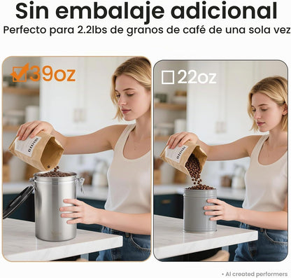 Recipiente de café Veken, 39 oz, 2,2 libras, recipiente hermético g...