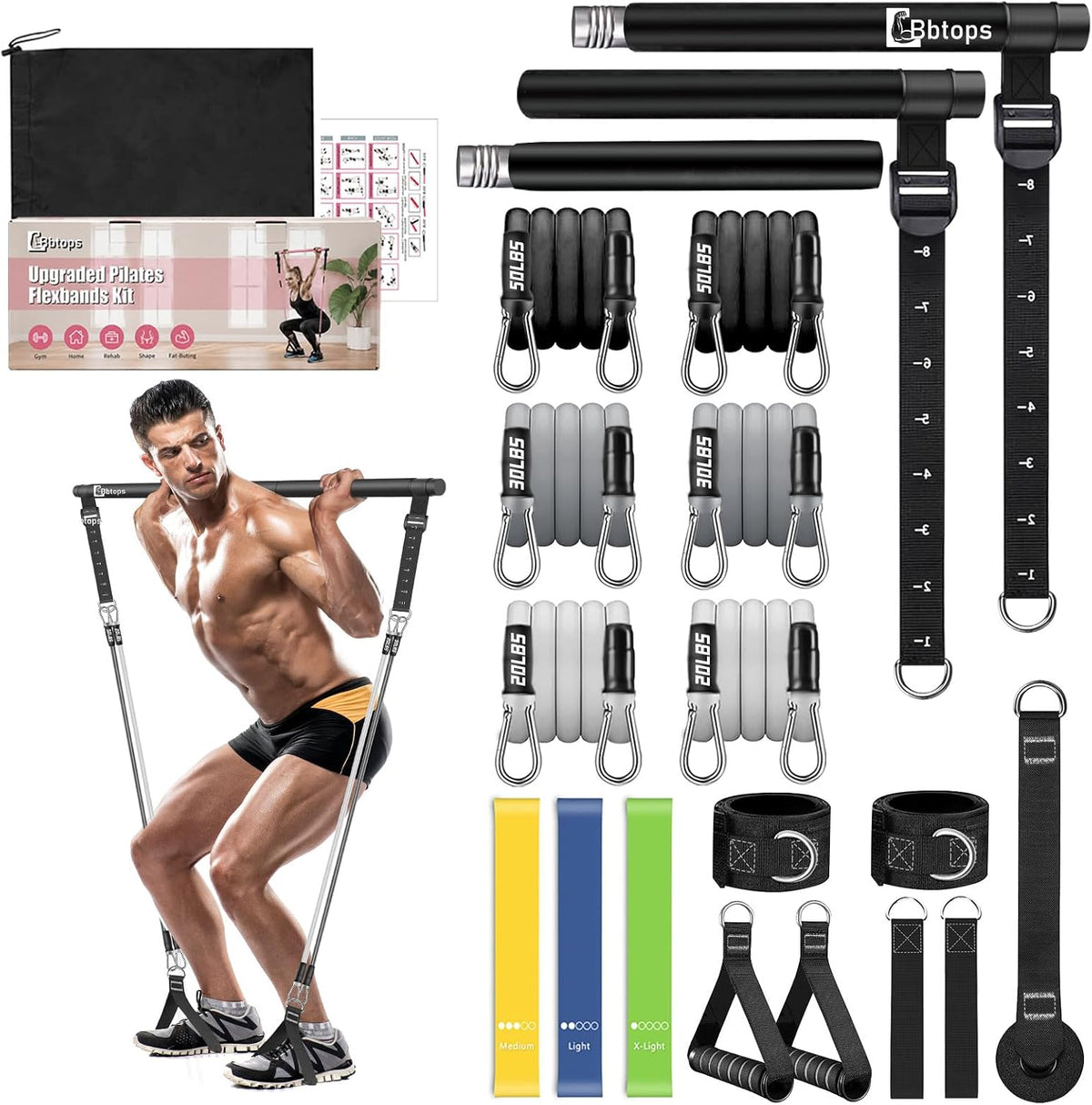 Kit de barra de pilates Bbtops con bandas de resistencia, barra de...