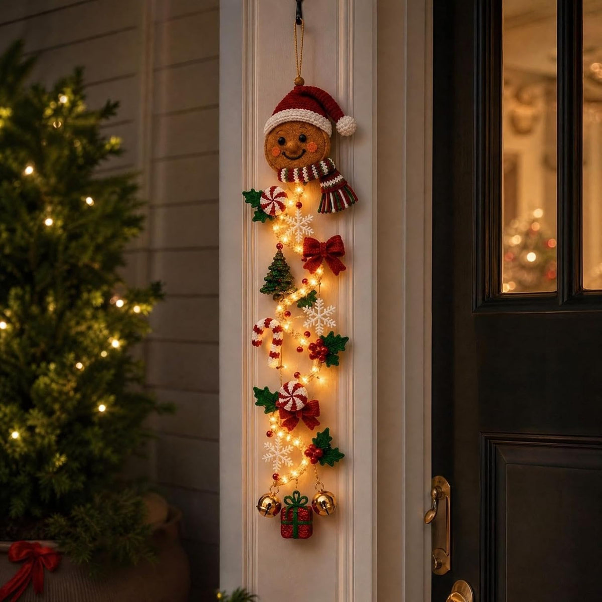 2 colgadores de puerta de Navidad iluminados con muñeco de nieve, l...