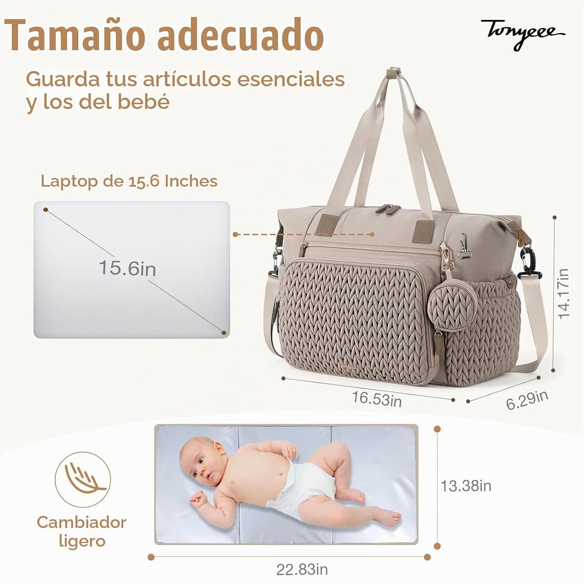 Tonyeee Bolsa de pañales, bolsas de pañales grandes para bebés, bol...