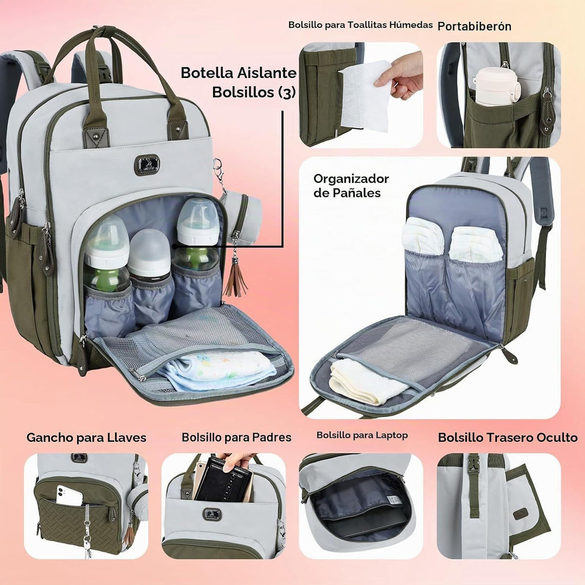 Dikaslon Mochila para pañales con cambiador portátil, artículos ese...