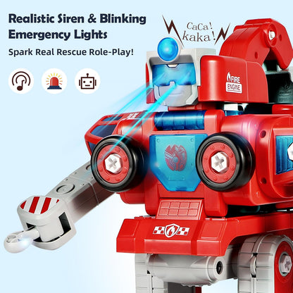 Rescue Hero - Robot transformador 5 en 1 y camión de bomberos de ju...