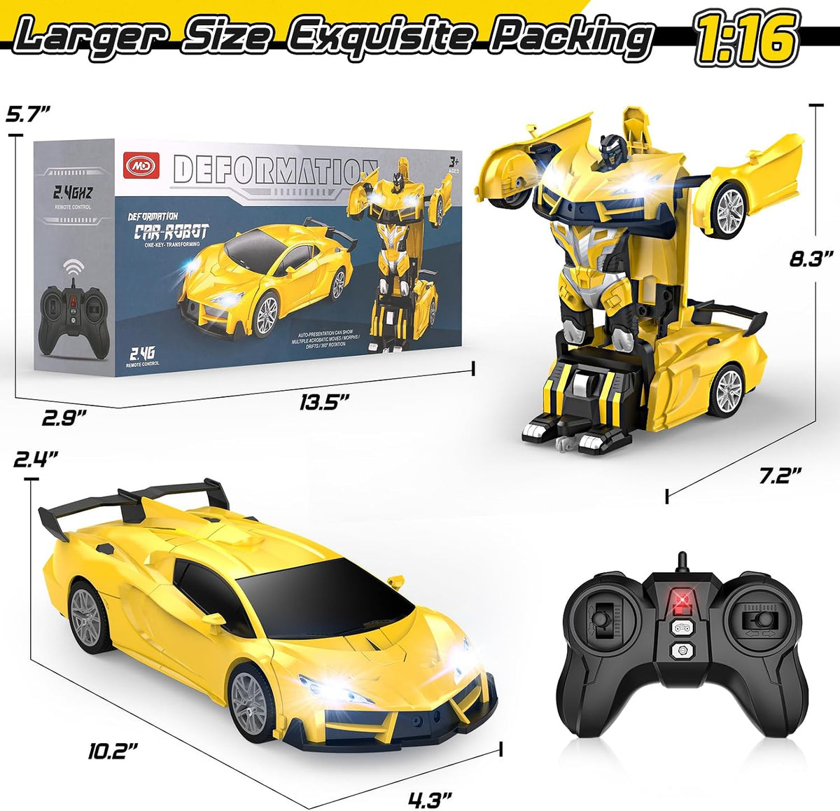 Qumcou Coche de Control Remoto Transformable 1:16, Juguetes para ni...