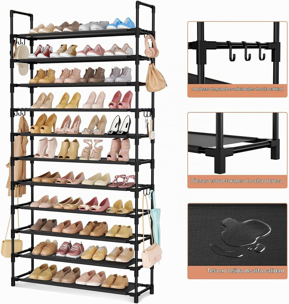 LANTEFUL Zapatero de 11 niveles alto con capacidad para 55 pares de...