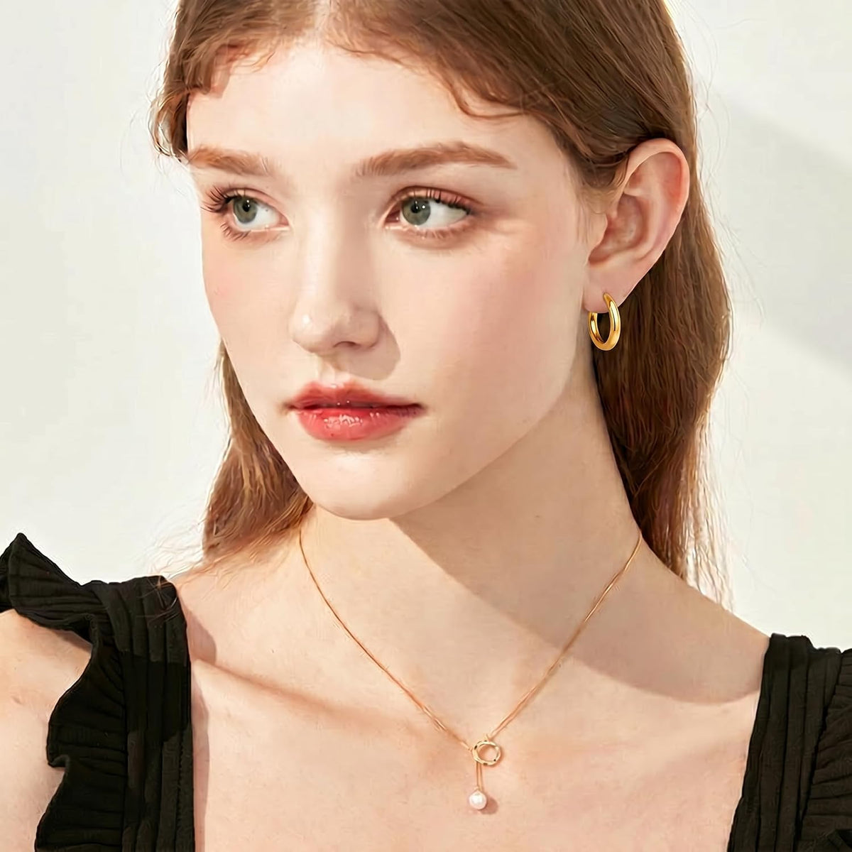 Aretes de oro de 14 quilates para mujer, diseño plano, aretes de ar...