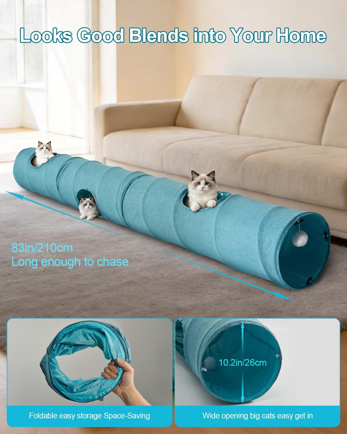 Túnel para gatos, 3 túneles de forma recta, 6 formas de bricolaje c...