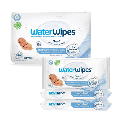 WaterWipes Sensitive+ Toallitas 3 en 1 para recién nacidos y bebés,...