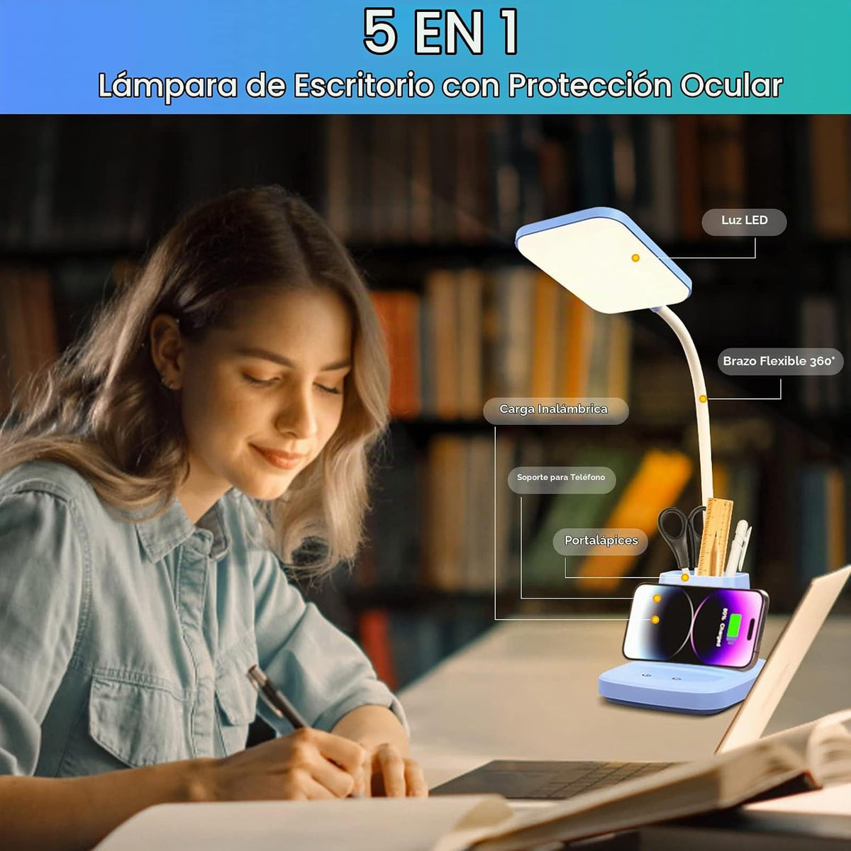 Sailstar - Lámpara de escritorio LED con carga inalámbrica de 10 W...