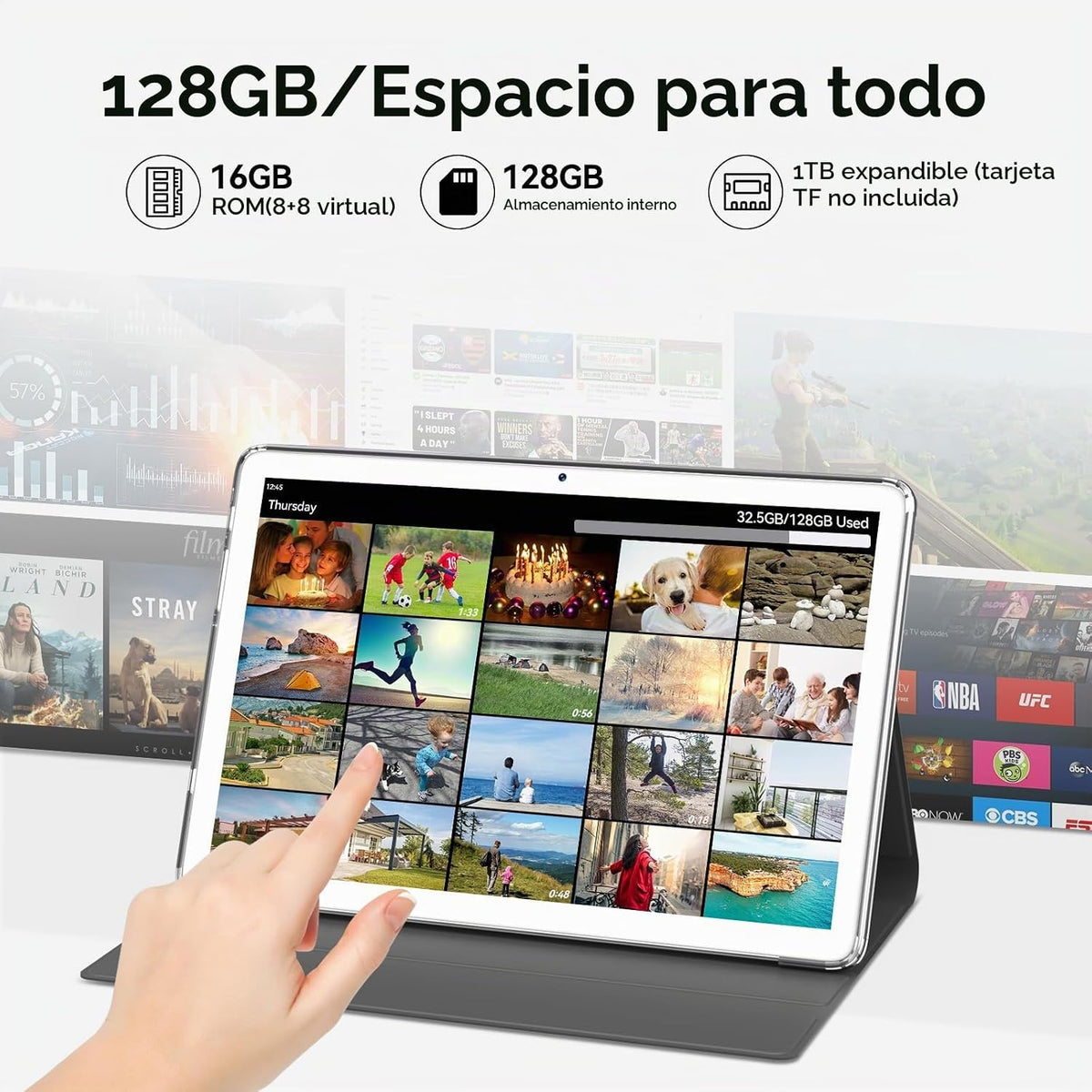 Tablet Android de 10 pulgadas, 16 GB + 128 GB, 2 en 1 plateado con...